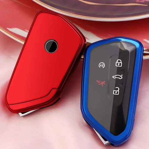 Vista 6 de ontto Funda para llavero Volkswagen 2020, funda de TPU suave para llave de VW Golf 8 Skoda Octavia 2020, con llavero, azul