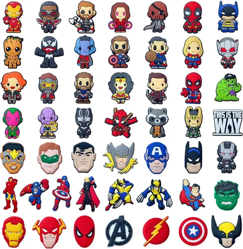 Vista 7 de 50 Pcs Superhero Crock Shoe Charms for Croc Boys Cute Cartoon Bubble Slide Shoe Charms for Wristband Bracelets Spider Shoe Charms for Man Sandals