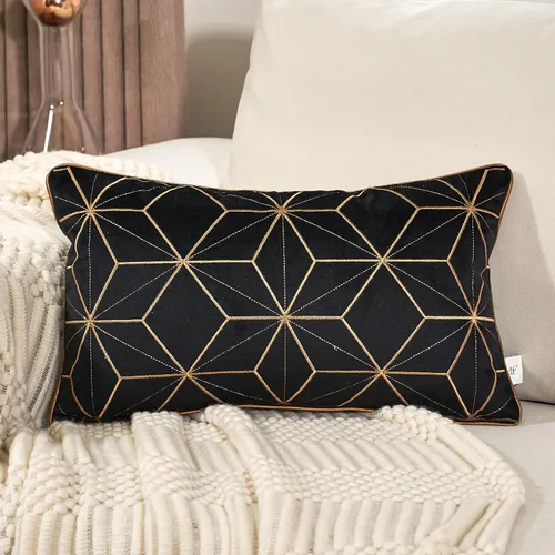 Vista 21 de Aeckself Funda de cojín de terciopelo negro 20 x 20 pulgadas, lujosa, moderna, cuadrada, con cuadros dorados, geométrica, bordada, funda decorativa