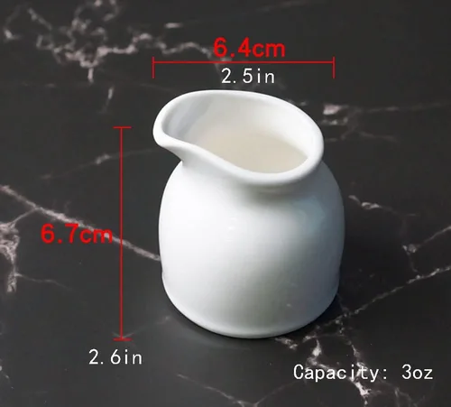 Vista 2 de FUYU 2pcs mini crema de cerámica blanca simple con mango, jarra de crema de leche de café