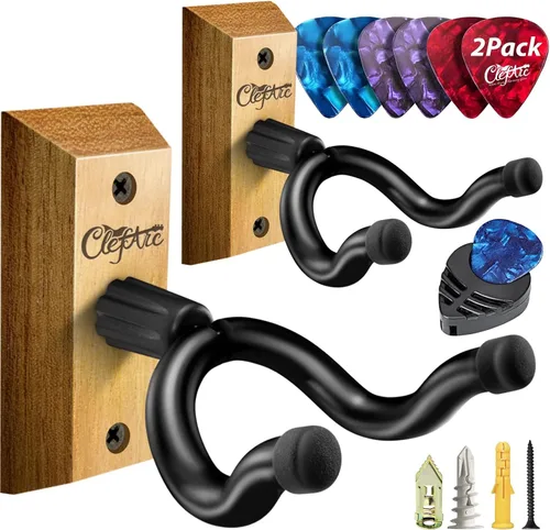 Vista 15 de Percha de pared para guitarra, paquete de 2 unidades Nuez Negra 2 Pack