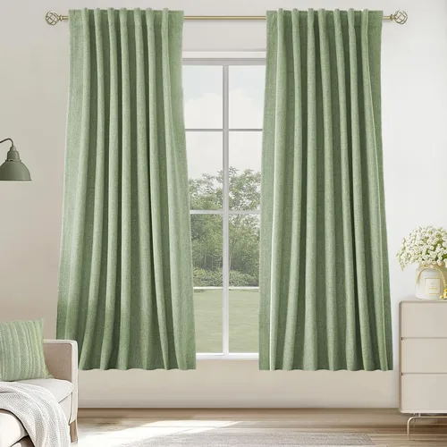 Vista 26 de UHITECH Cortinas cortas de lino de 24 pulgadas de largo para ventanas pequeñas de granja, cortinas opacas modernas para sala de estar, pestañas