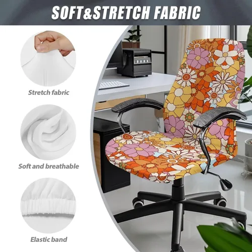 Vista 5 de Xoenoiee Fundas para silla de oficina con estampado de flores hippie y 80S, fundas elásticas para silla de computadora, fundas universales
