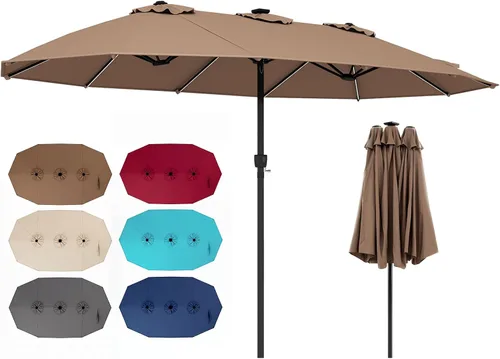 Vista 23 de Tangkula Sombrilla solar de patio de 13 pies, sombrilla de doble cara extra grande para mesa de mercado al aire libre con 36 luces LED, mango
