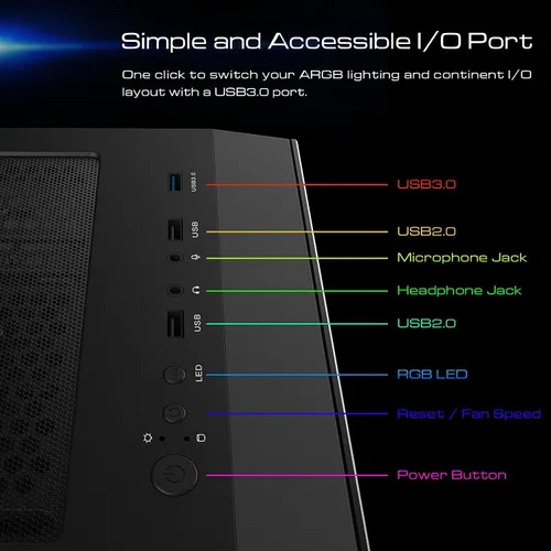 Vista 14 de GAMDIAS ATX Mid Tower - Carcasa para computadora de videojuegos para computadoras de escritorio y PC, 2 ventiladores ARGB LED de 7.874 in