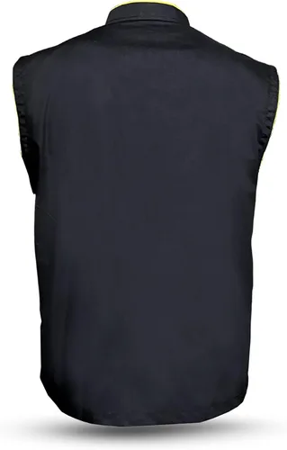 Vista 6 de Chaqueta profesional de peluquero para hombre, sin mangas, color negro, con 2 bolsillos para herramientas de peluquero y cremallera unidireccional