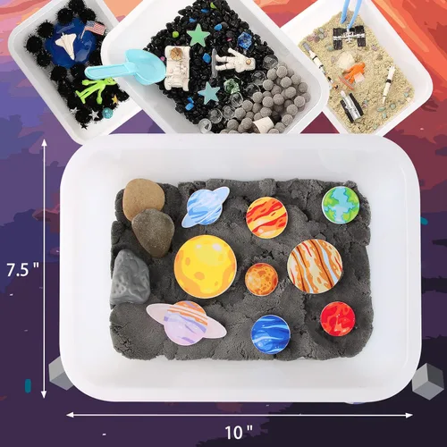 Vista 6 de Relleno de cubo sensorial con temática espacial, juguetes de planeta para niños, sistema solar del universo para niños autistas, astronautas