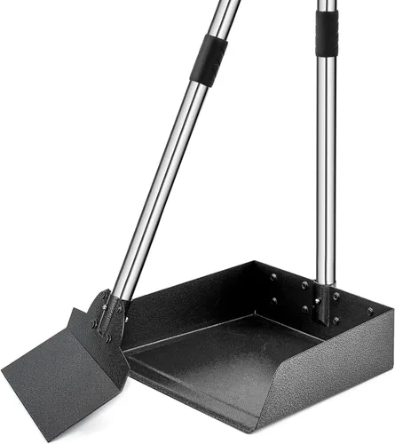 Vista 9 de Juego de recogedor de excrementos de perro, bandeja y pala para perros, cuchara ajustable de metal de mango largo con cubo para eliminar desechos
