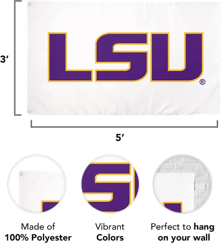 Vista 3 de Desert Cactus Bandera de la Universidad Estatal de LSU Louisiana de 3 x 5 Blanco