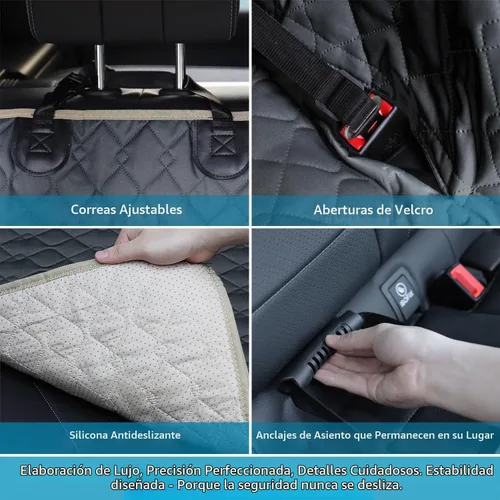 Vista 7 de Lassie Fundas de asiento de coche para perro para asiento trasero con 2 cinturones de seguridad, hamaca impermeable para automóvil para perro