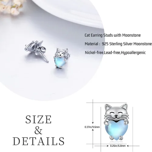Vista 2 de Aretes de plata de ley 925 con diseño de gato, bonitos aretes de gato con diseño de gatito, joyería de regalo para mujeres y niñas, aretes