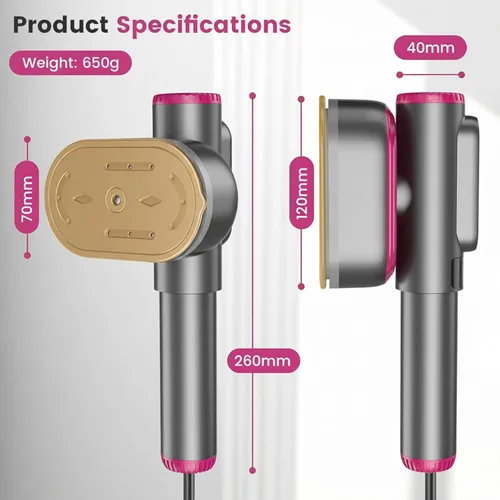 Vista 2 de Potente vaporizador de ropa de mano con pantalla LCD, calentamiento rápido de 15 segundos, incluye taza medidora, tabla resistente al calor, bolsa