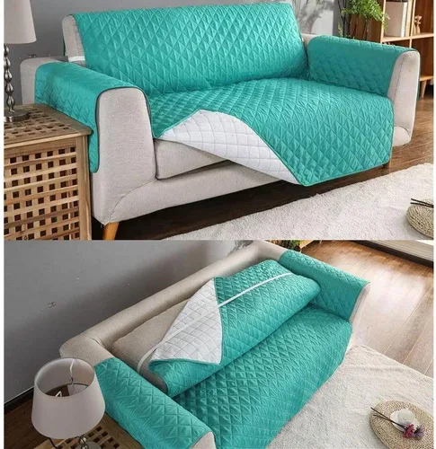 Vista 4 de Fundas para sofá reversible de 3 y 2 plazas, fundas acolchadas para sofá con correas elásticas ajustables, protectores de sofá impermeables contra