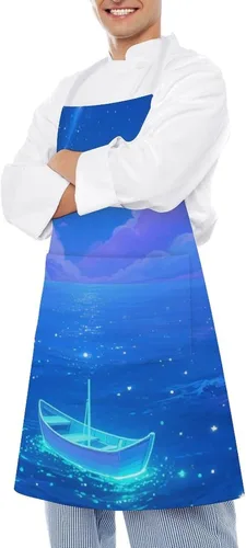 Vista 4 de MUSM Apron for Adults - 27.6 X 31.5 Inch, Heavy-Duty Polyester Aprons with Two Large Pockets, Waterproof Fluorescent Sea Kitchen Apron for Cooking