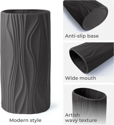 Vista 2 de Florero negro – Jarrón de cerámica moderno para decoración del hogar – Jarrón negro mate para sala de estar – Jarrones boho para hierba