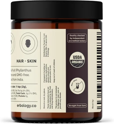 Vista 7 de Erbology Polvo orgánico Amla de 3.2 onzas, 45 porciones, grosella espinosa india, regeneración de la piel y el cabello, rico en vitamina C