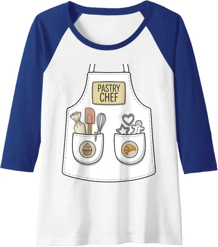 Vista 5 de Pastry Chef Funny Baker Baking Patisserie Apron Costume Raglan Baseball Tee