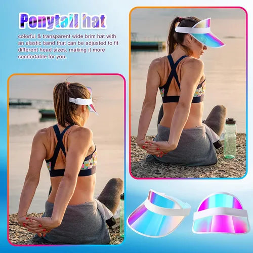 Vista 4 de Hercicy 12 viseras de verano para el sol, coloridas, transparentes, protección UV, visera de plástico para mujeres y hombres, golf, playa, fiesta