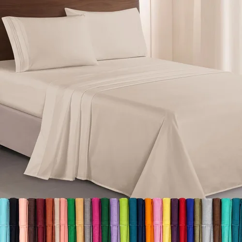 Vista 12 de Elegant Comfort Lujoso juego de sábanas de microfibra de alta calidad 1500 hoteleras bordadas de tres líneas más suaves de 4 piezas, resistente a