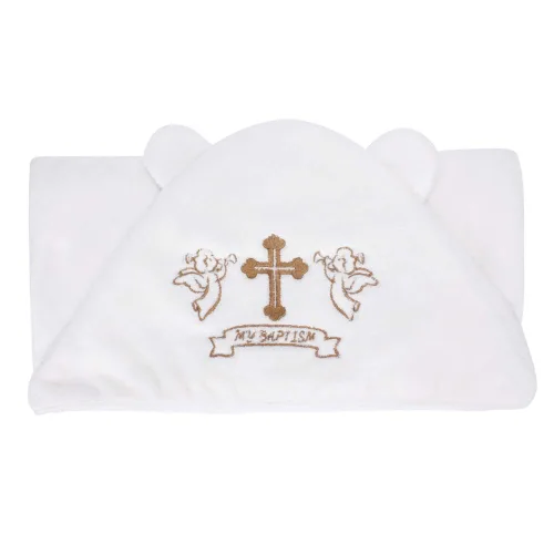 Vista 2 de ESTAMICO Toallas de baño unisex con capucha de felpa para bebé, con cruz bordada y orejas lindas para bautizo para bebés, niños pequeños y niños
