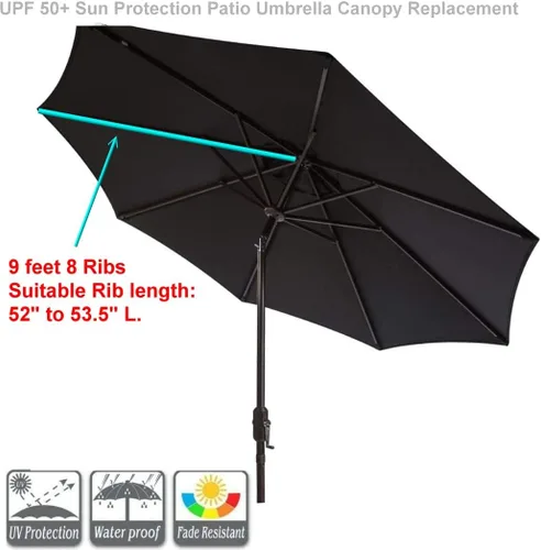 Vista 3 de Toldo de repuesto para sombrilla de patio de 9 pies con 8 varillas, toldo ventilado, resistente a la decoloración, UPF 50+ excelente protección solar
