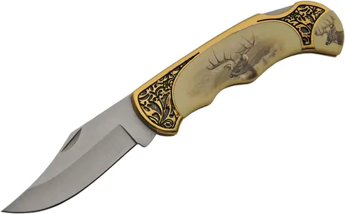 Vista 3 de SZCO Supplies Cuchillo plegable con caja de regalo de ciervo, amarillo