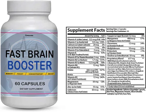 Vista 2 de Fast Brain Booster Nuevo suplemento de fórmula avanzada (2 paquetes) 60 días de suministro de píldoras