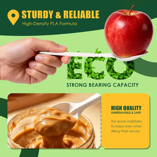 Vista 5 de Gezond - Cucharas compostables, paquete de 50 cucharas desechables de 6.7 pulgadas, resistentes Utensilios grandes biodegradables ecológicos