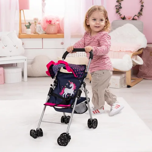 Vista 5 de Bayer - Cochecito de muñeca para muñecas de 18 pulgadas, plegable con diseño de unicornio Features a sturdy aluminum frame, smooth swivel wheels