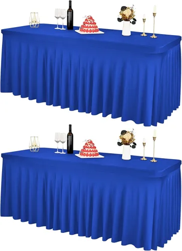 Vista 11 de 2 Packs Black Spandex Table Clothes for 6 Foot Rectangle Tables, Wrinkle Resistant Fitted Tables Cover, Washable Stretch Table Skirts for Weddings