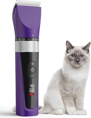 Vista 9 de oneisall Cortapelos para gatos para pelo enmarañado, kit de aseo silencioso para gatos de 5 velocidades, afeitadora inalámbrica para mascotas