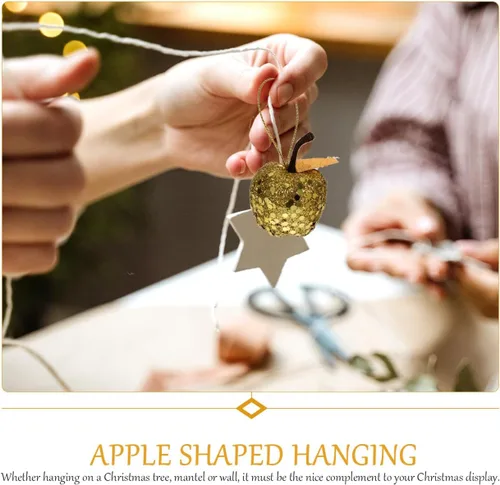Vista 5 de Garneck 20 adornos colgantes en forma de manzana para árbol de Navidad, adornos pequeños dorados, mini colgantes de manzana de Navidad
