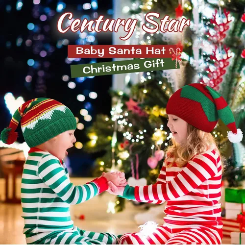 Vista 5 de Century Star Sombrero de Elfo de Navidad para Niños, Sombrero de Papá Noel de Cola Larga, Gorro de Invierno Cálido de Navidad para Bebé y Niño 01