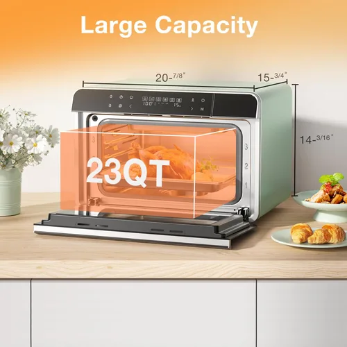 Vista 3 de ROBAM Horno de vapor de convección de encimera 23QT, combo de horno Verde