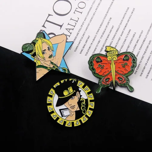 Vista 3 de JJBA JoJo - Broche esmaltado de anime Jotaro Jolyne Joseph para cosplay, regalos de Navidad para niños, niñas, adolescentes, mujeres y hombres