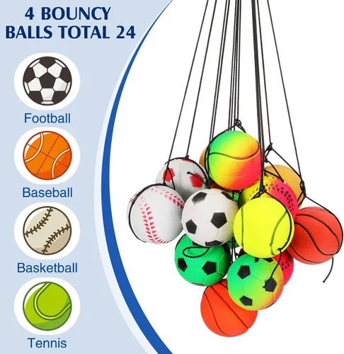 Vista 6 de Skylety Bola de Muñeca con Rebote de 1.85 Pulgadas, Bola de Deporte de Goma con Correa y Cuerda, Bolas Reboteadoras de Baloncesto, Béisbol, Fútbol