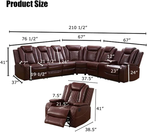 Vista 2 de Juego de sofá modular reclinable eléctrico con luz LED, sofás seccionales de cuero, juegos de muebles de sala de estar, modernos juegos de sofá