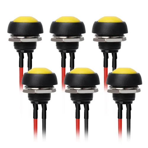 Vista 8 de STARELO 6 interruptores de botón momentáneos de 0.472 in, mini interruptor redondo impermeable SPST 3A 125V AC 2Pin 1NO con cable pre-soldado Negro
