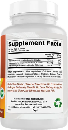 Vista 6 de Best Naturals Calcio Magnesio Potasio - 120 Tabletas - Sin OMG y sin gluten