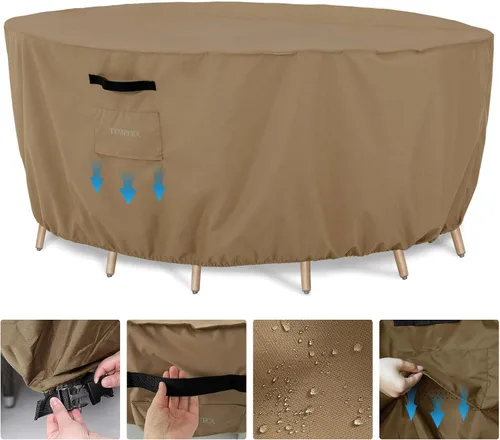 Vista 8 de Tempera - Funda redonda para muebles de patio - Funda para mesa al aire libre y juego de sofá seccional - Resistente al desgarro, anti-UV e Gris