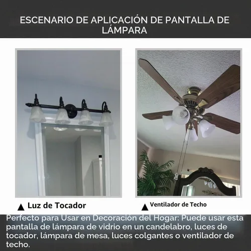 Vista 4 de Paquete de 4 cubiertas de luz para ventilador de techo, pantallas de vidrio de repuesto con forma de campana de estilo transicional, globos