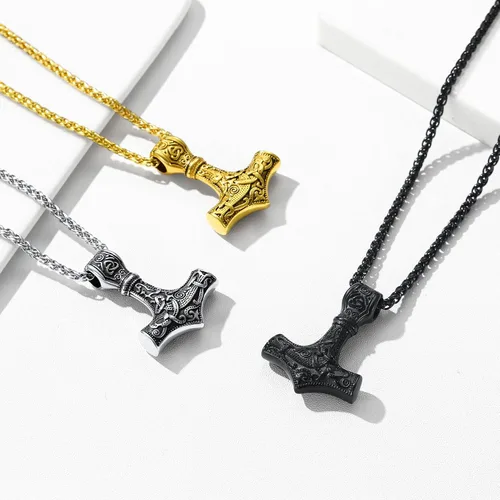 Vista 9 de Bestyle Collar y pulsera de martillo de Thor Viking para hombre genial