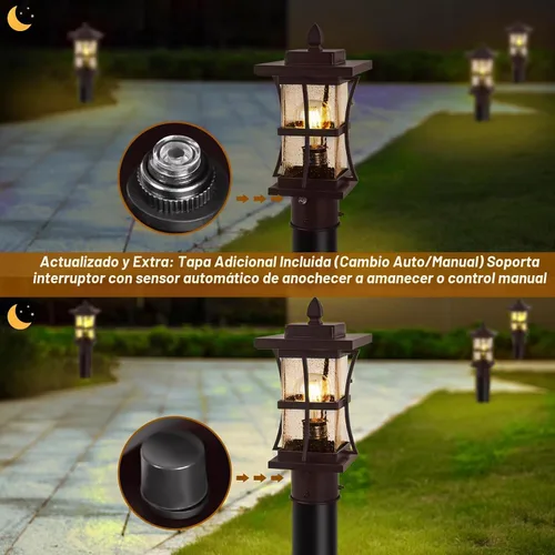 Vista 3 de Luminarias de poste para exteriores de bronce del anochecer al amanecer con base de montaje en pilar, 2 paquetes de iluminación de poste