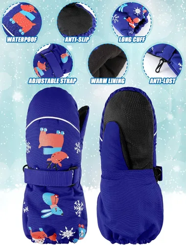Vista 4 de Manoplas de esquí para niños, guantes de invierno impermeables para nieve, guantes cálidos y resistentes al viento para niños y niñas