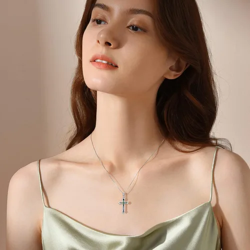 Vista 7 de RJK Collar de cruz para mujer, plata de ley, mariposa, paloma, infinito, fe, abulón, cruz, regalos religiosos, joyería cristiana, regalos