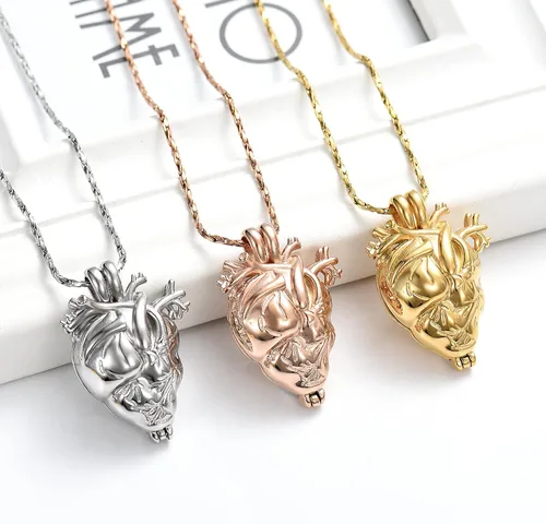 Vista 7 de Imrsanl Collar con colgante de joyería de cremación para cenizas – Collar anatómico de urna de corazón para cenizas – Medallones conmemorativos