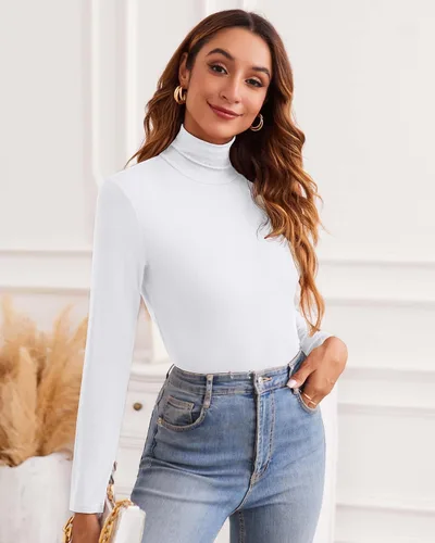 Vista 4 de Women Long Sleeve Mock Turtleneck Lightweight Ribbed Knit Shirts Underscrub Pullover Tops
