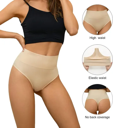 Vista 2 de DEANGELMON Tangas de cintura alta sin costuras para mujer, ropa interior elástica para entrenamiento