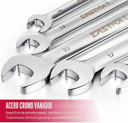 Vista 6 de Eastvolt EVHT1201 - Juego de 12 piezas de llaves de trinquete de cabeza flexible, 8-19 mm métricas, kits de llaves de combinación de acero al cromo