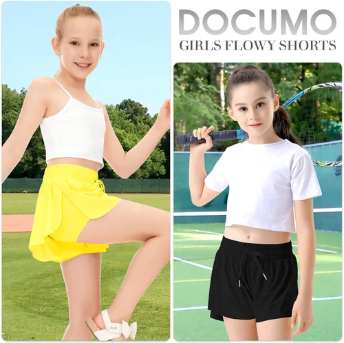 Vista 4 de Paquete de 2 pantalones cortos de mariposa para niños y niñas, pantalones cortos holgados con bolsillo 2 en 1, pantalones cortos deportivos